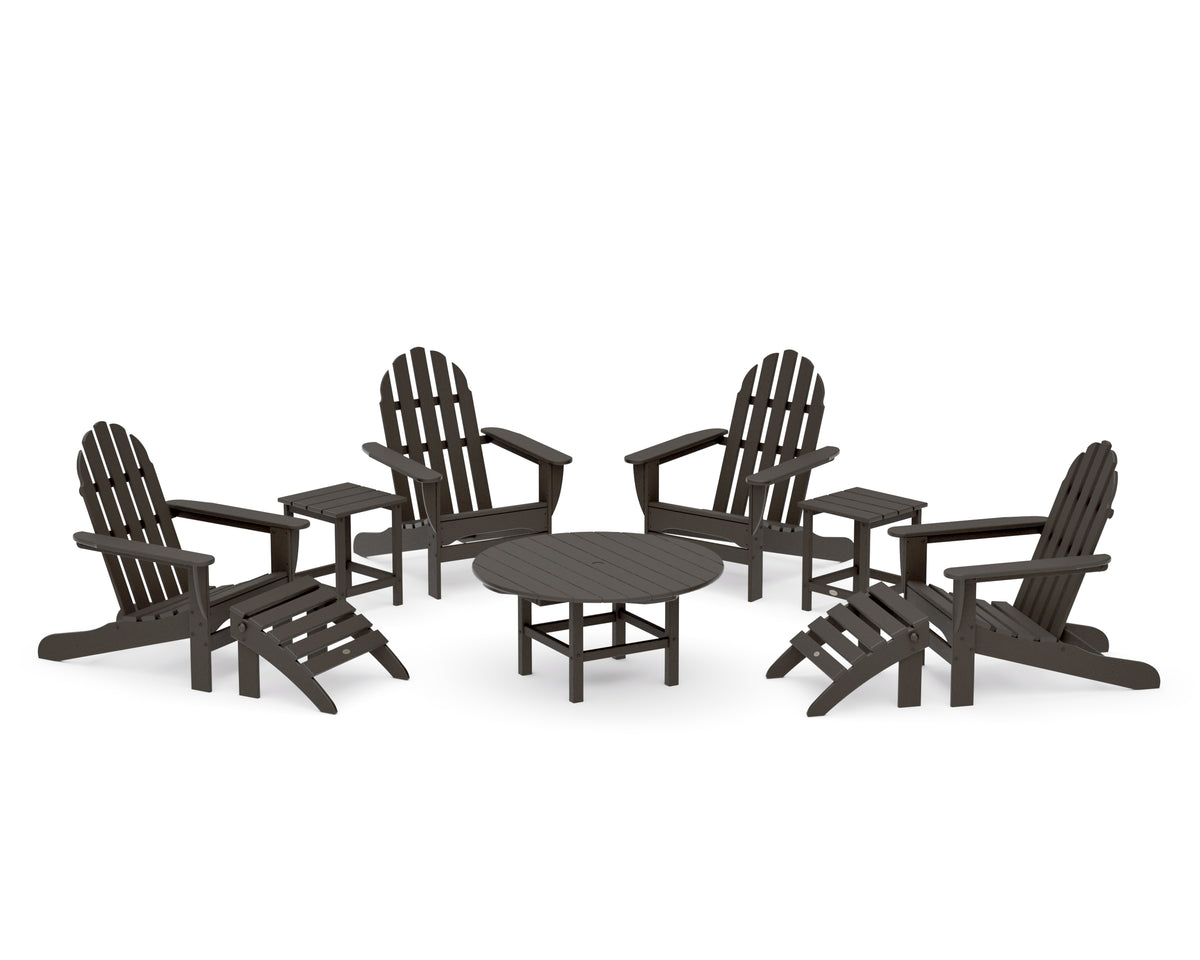 POLYWOOD Classic Adirondack Chair 9-Piece Conversation Set in Vintage Coffee