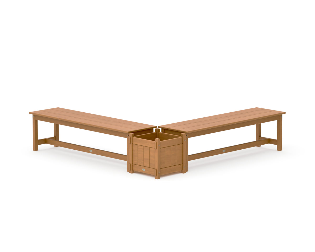 POLYWOOD 60" Vineyard L-Shaped Planter Bench Set in Natural