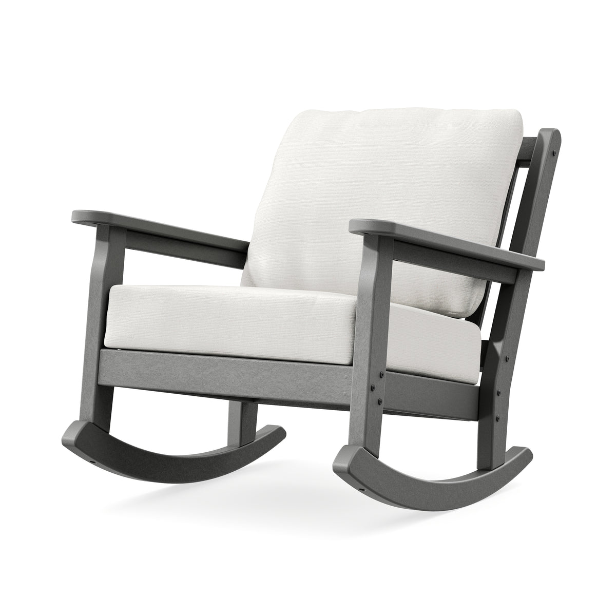 POLYWOOD Chippendale Deep Seating Rocking Chair in Slate Grey / Natural Linen