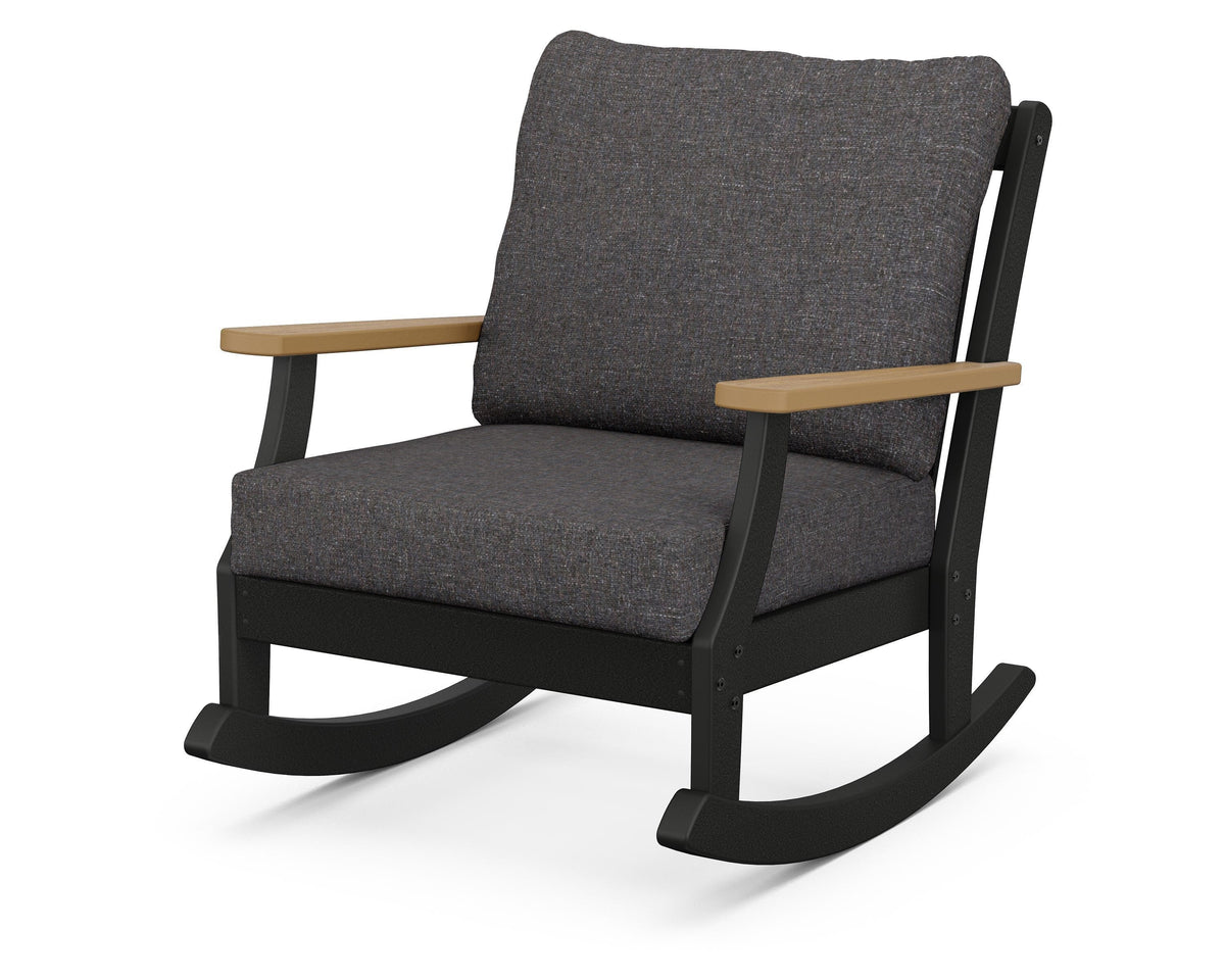 POLYWOOD Braxton Deep Seating Rocking Chair in Black / Natural / Ash Charcoal