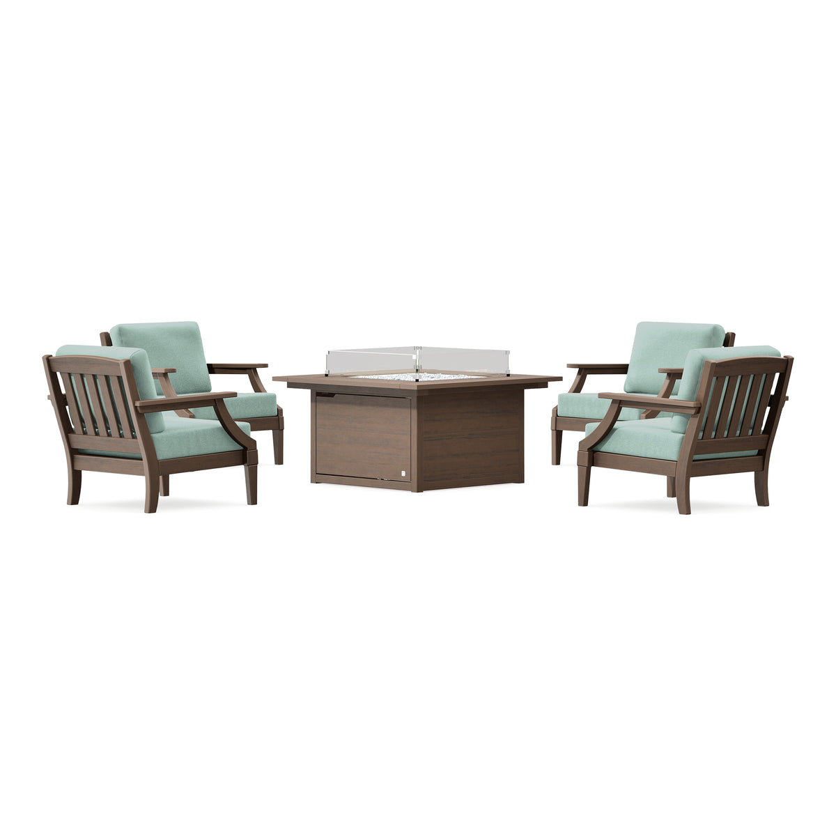 POLYWOOD PW Designer Series Estate 5-Piece Lounge Fire Table Set in Kona / Glacier Spa