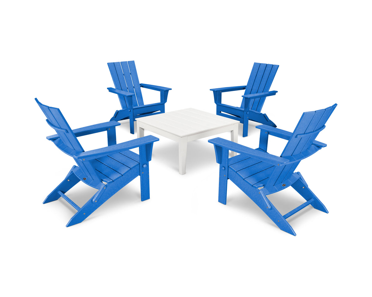 POLYWOOD Quattro Folding Chair 5-Piece Conversation Set in Pacific Blue / White