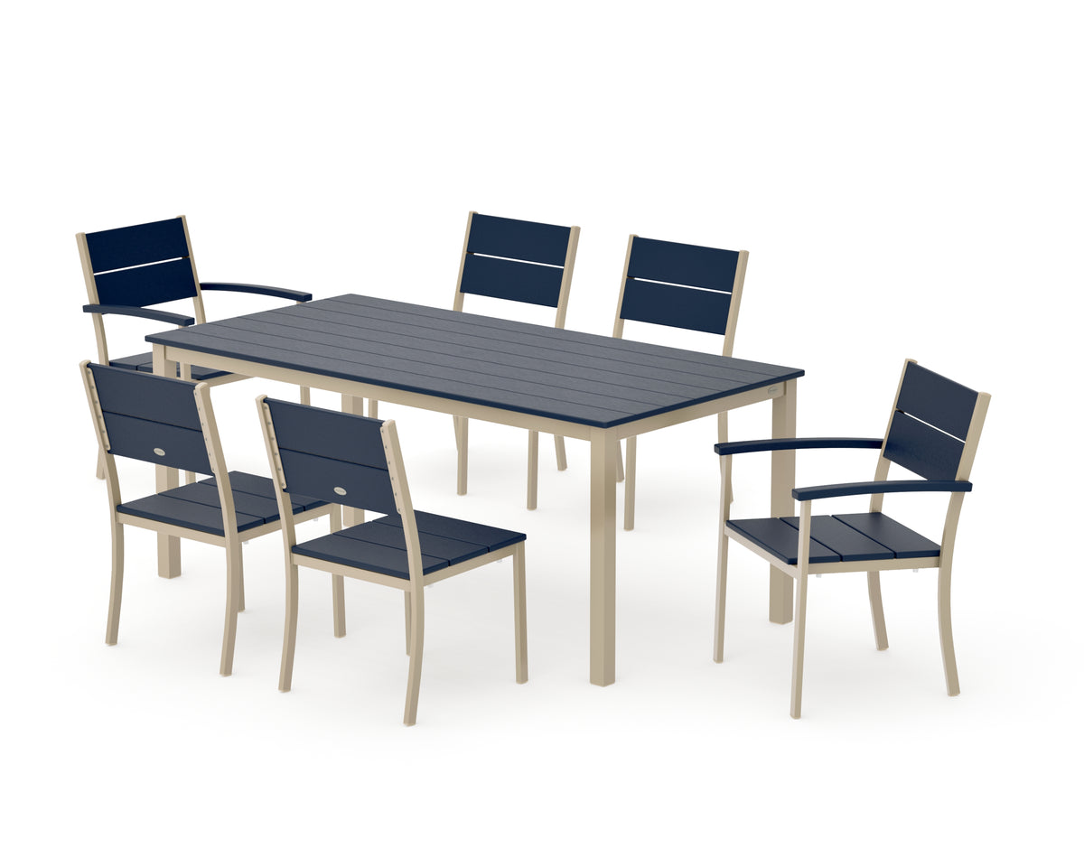 POLYWOOD Main Street 7-Piece Dining Set with Main Street 36" x 72" Dining Table in Sand / Navy