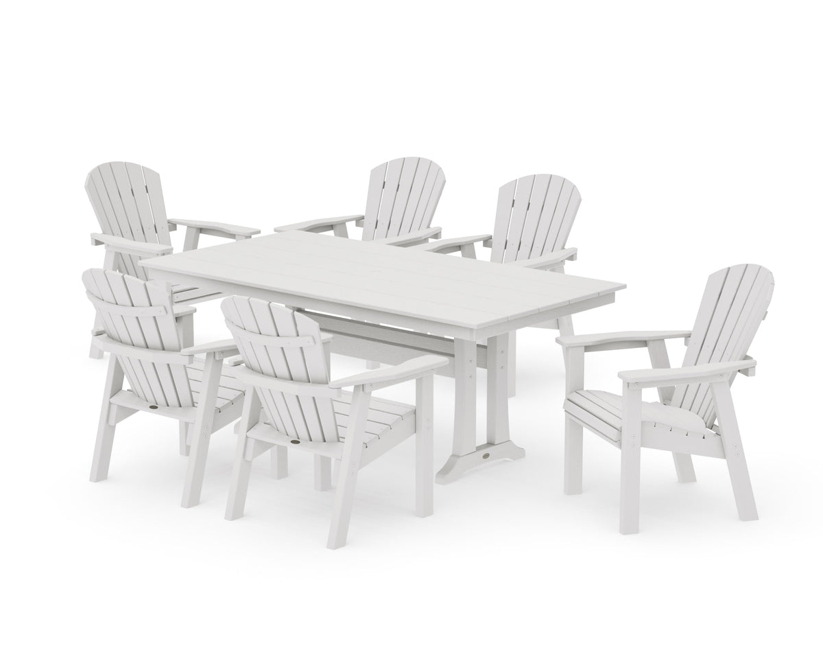 POLYWOOD Seashell 7-Piece Farmhouse Dining Set with Trestle Legs in Vintage White