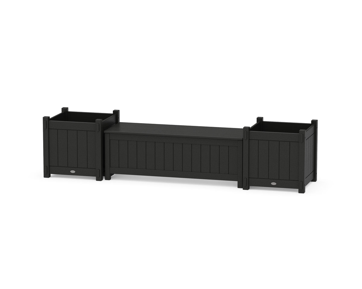 POLYWOOD 48" Vineyard Straight Planter Storage Bench Set - Large in Black