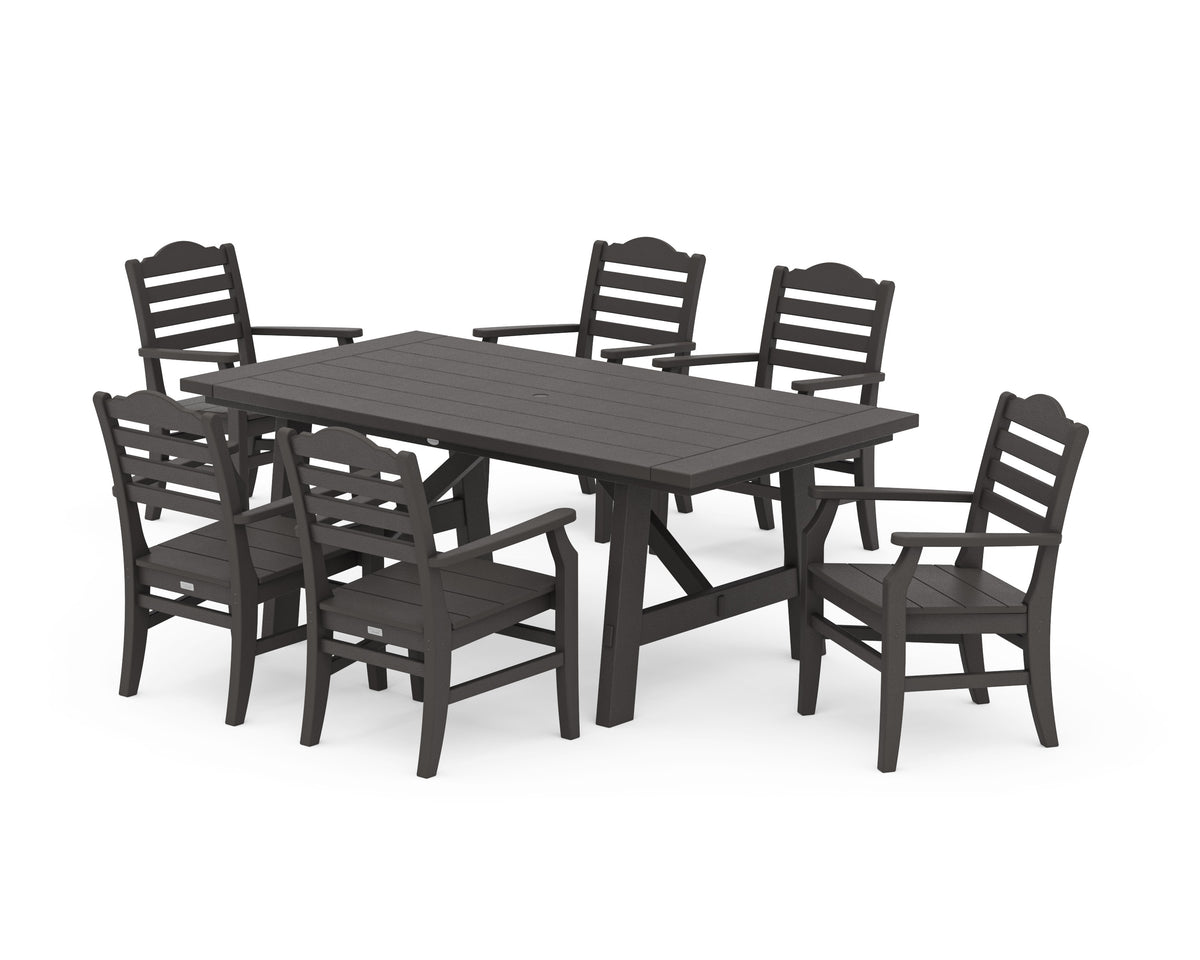 POLYWOOD Savannah Arm Chair 7-Piece Rustic Farmhouse Dining Set in Vintage Coffee