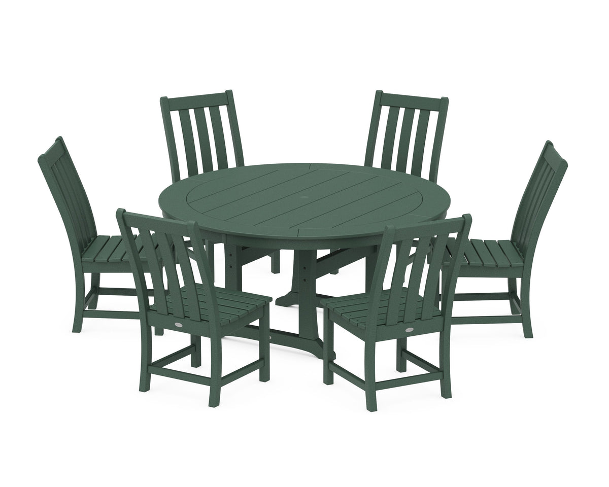 POLYWOOD Vineyard 7-Piece Side Chair Round Dining Set in Green