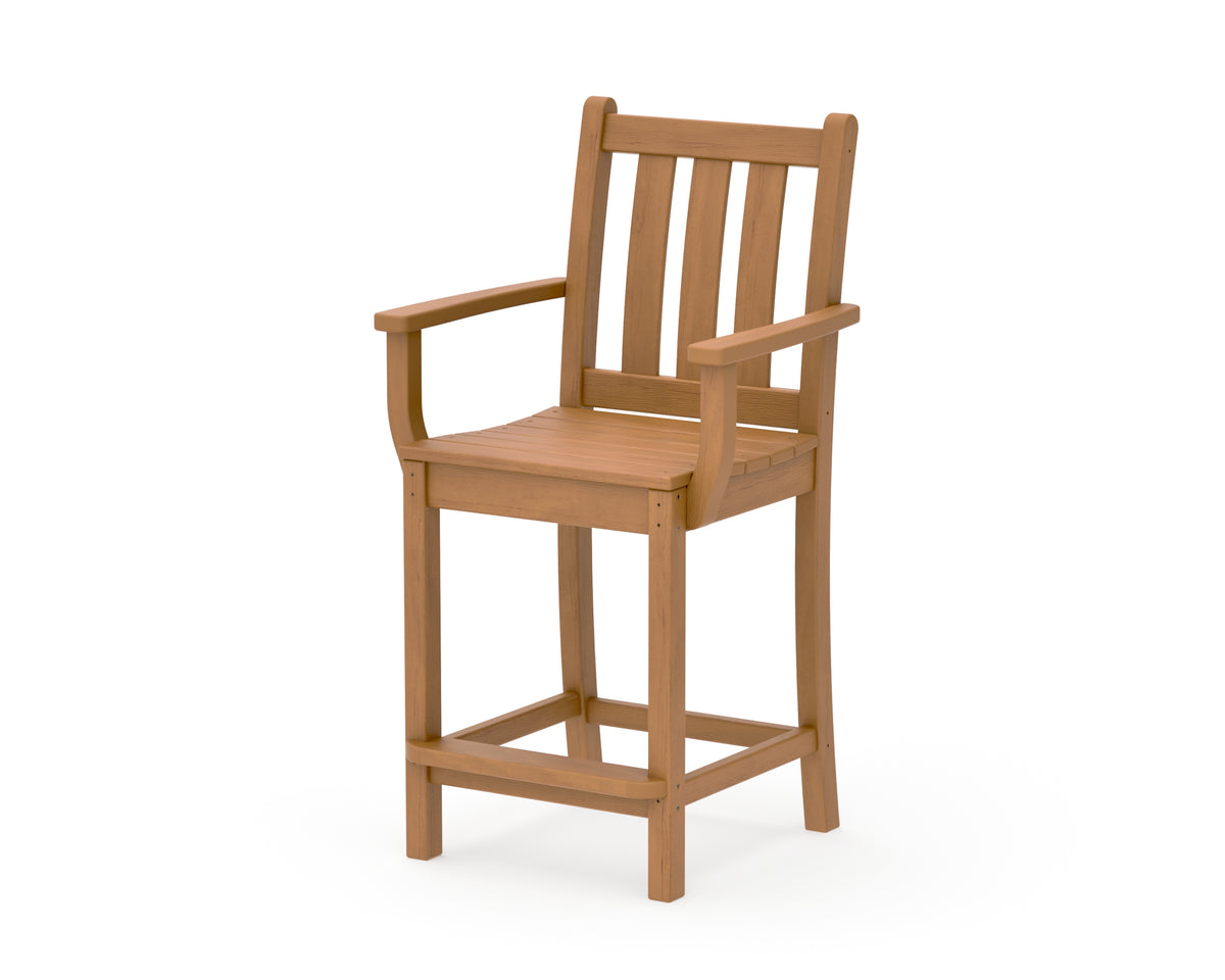 POLYWOOD Traditional Garden Counter Arm Chair in Natural