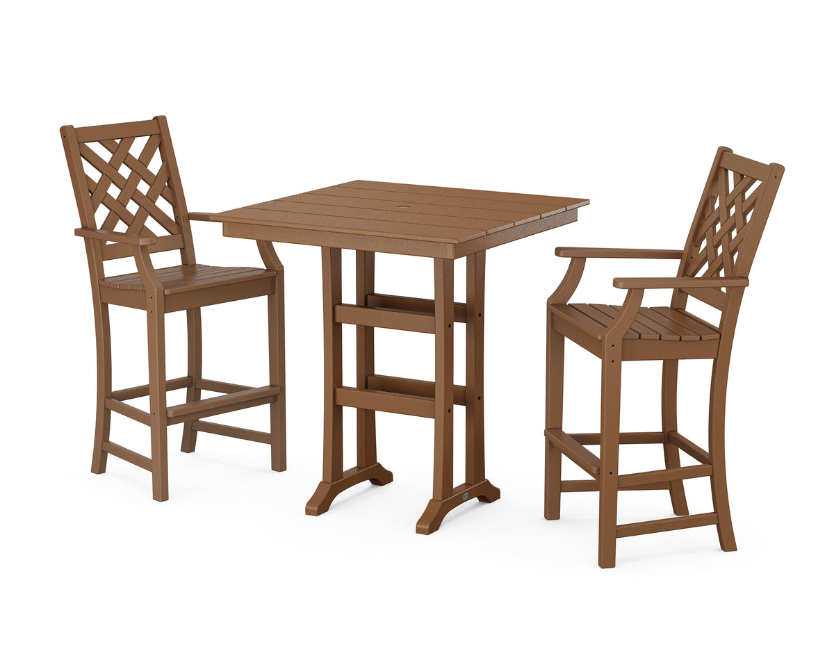 POLYWOOD Country Living Wovendale 3-Piece Farmhouse Bar Set with Trestle Legs in Teak