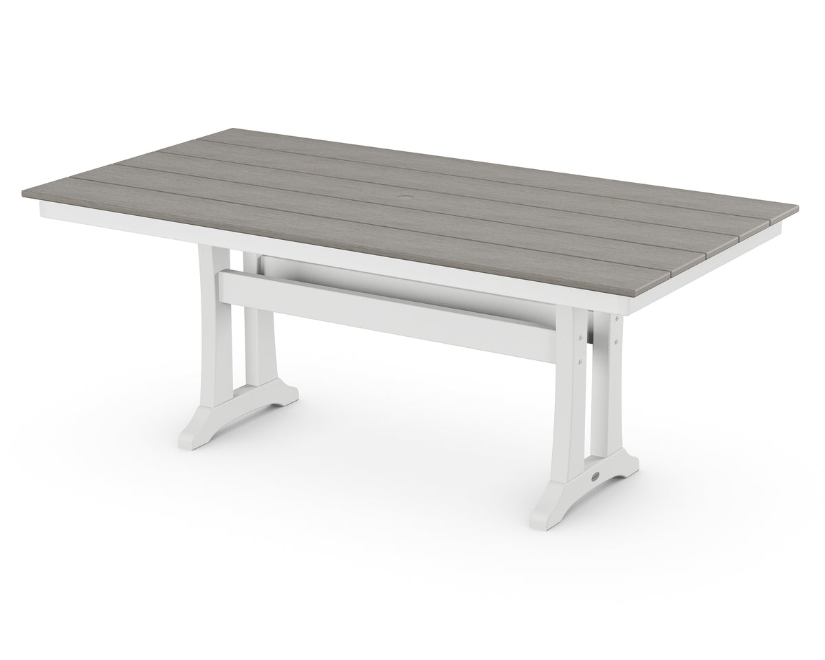 POLYWOOD Farmhouse Trestle 37" x 72" Dining Table in White / Driftwood