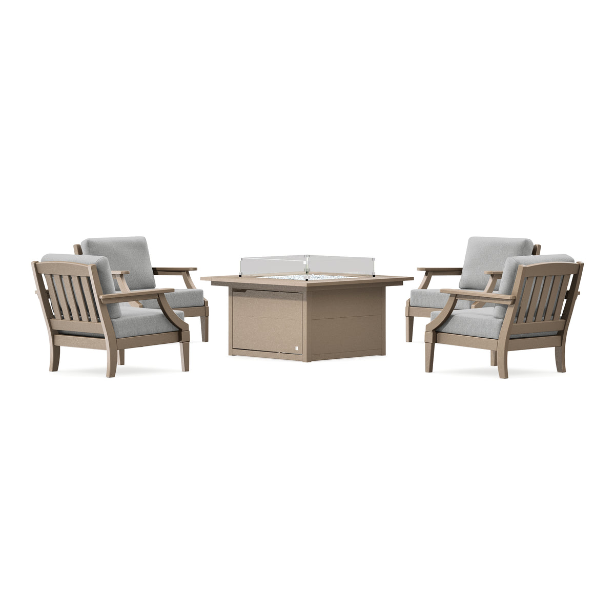 POLYWOOD PW Designer Series Estate 5-Piece Lounge Fire Table Set in Vintage Sahara / Grey Mist