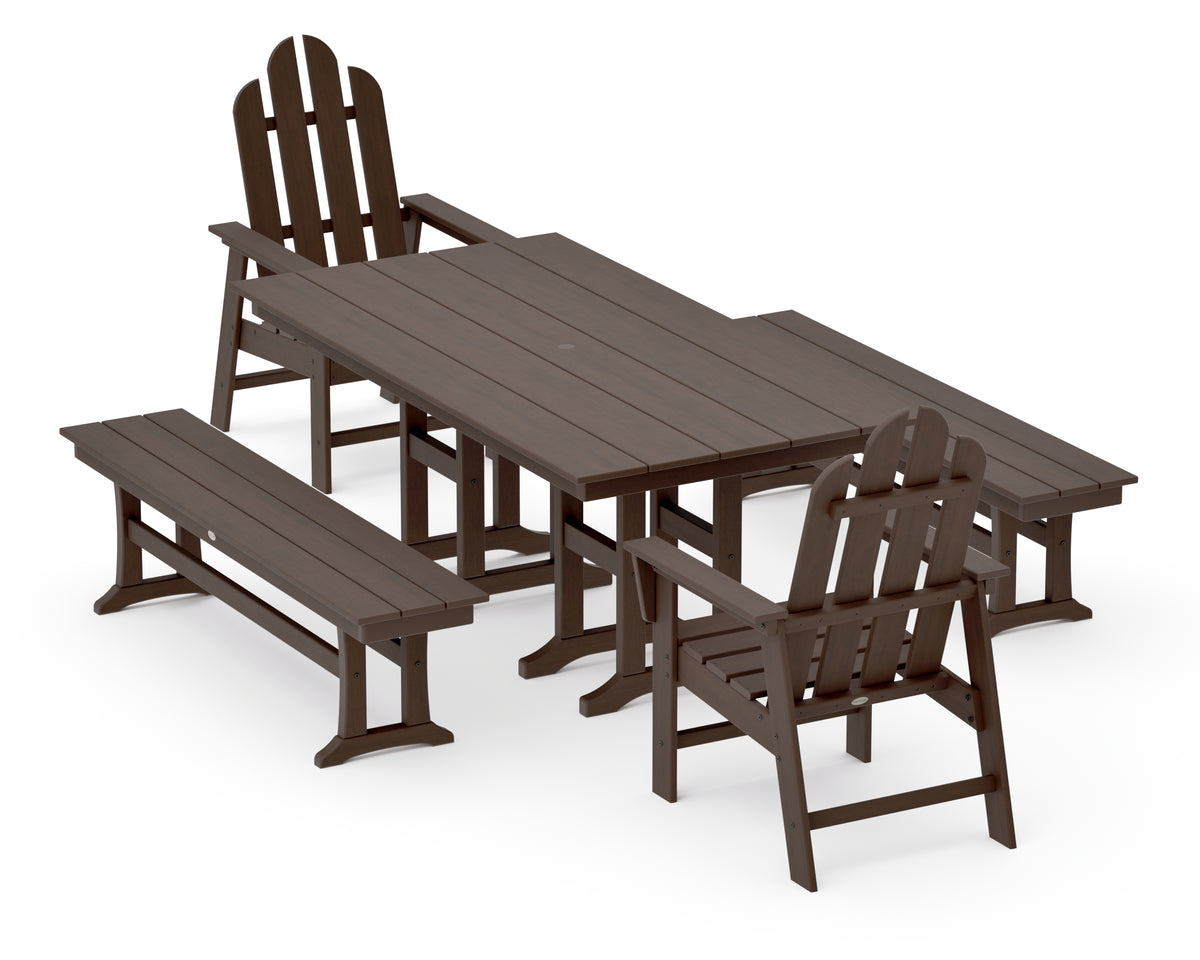 POLYWOOD Long Island 5-Piece Farmhouse Dining Set with Benches in Kona