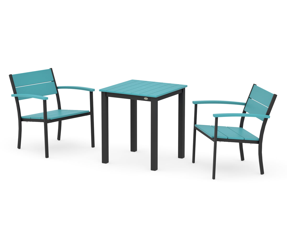 POLYWOOD Main Street 3-Piece Square Dining Set in Black / Aruba