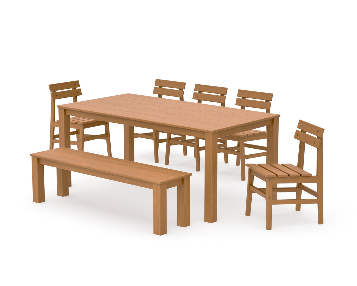 POLYWOOD Modern Studio Plaza Chair 7-Piece Parsons Dining Set with Bench in Natural