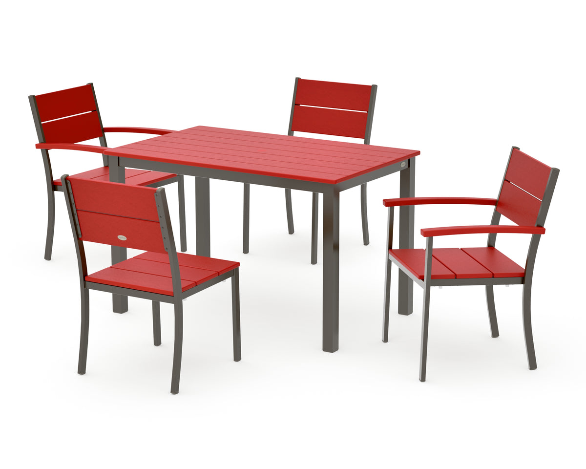POLYWOOD Main Street 5-Piece Dining Set with Main Street 30 x 48 Dining Table in Bronze / Sunset Red