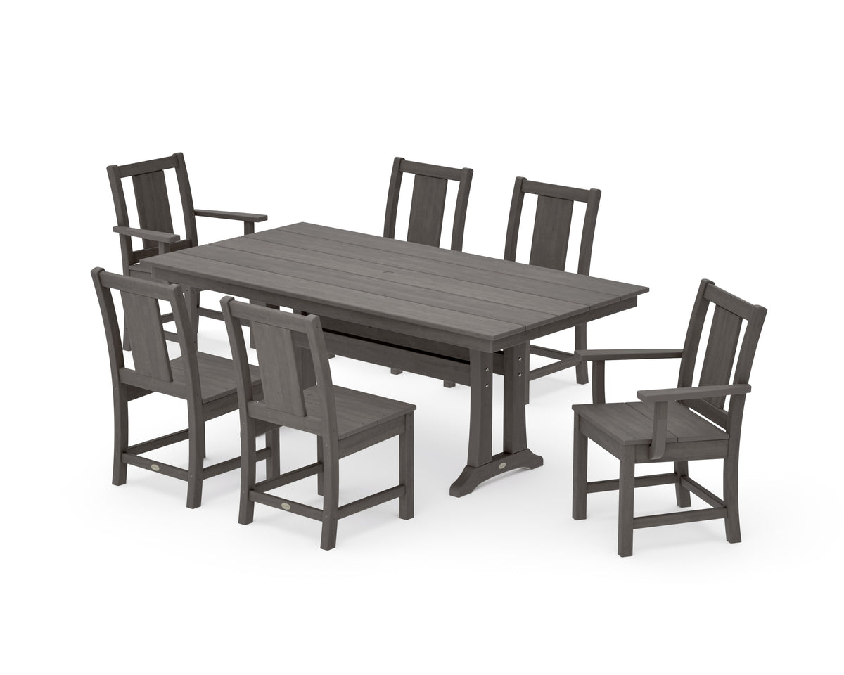 POLYWOOD Prairie 7-Piece Farmhouse Dining Set with Trestle Legs in Driftwood