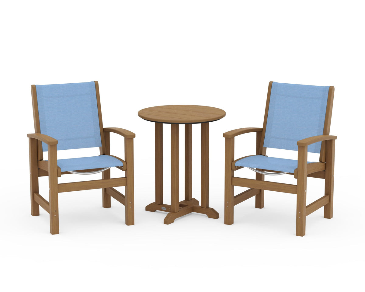 POLYWOOD Coastal 3-Piece Round Bistro Dining Set in Natural / Poolside