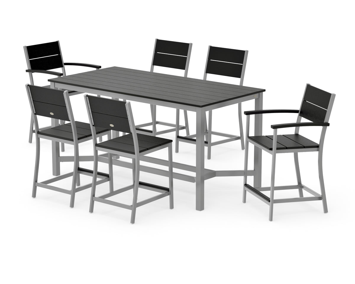 POLYWOOD Main Street 7-Piece Counter Set in Silver / Black