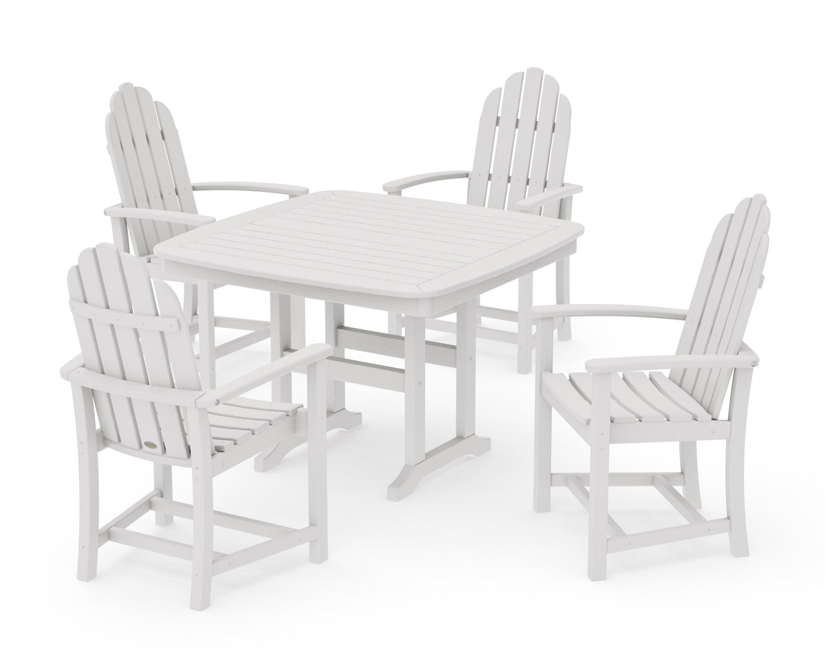 POLYWOOD Classic Adirondack 5-Piece Dining Set with Trestle Legs - 44" Table in Vintage White