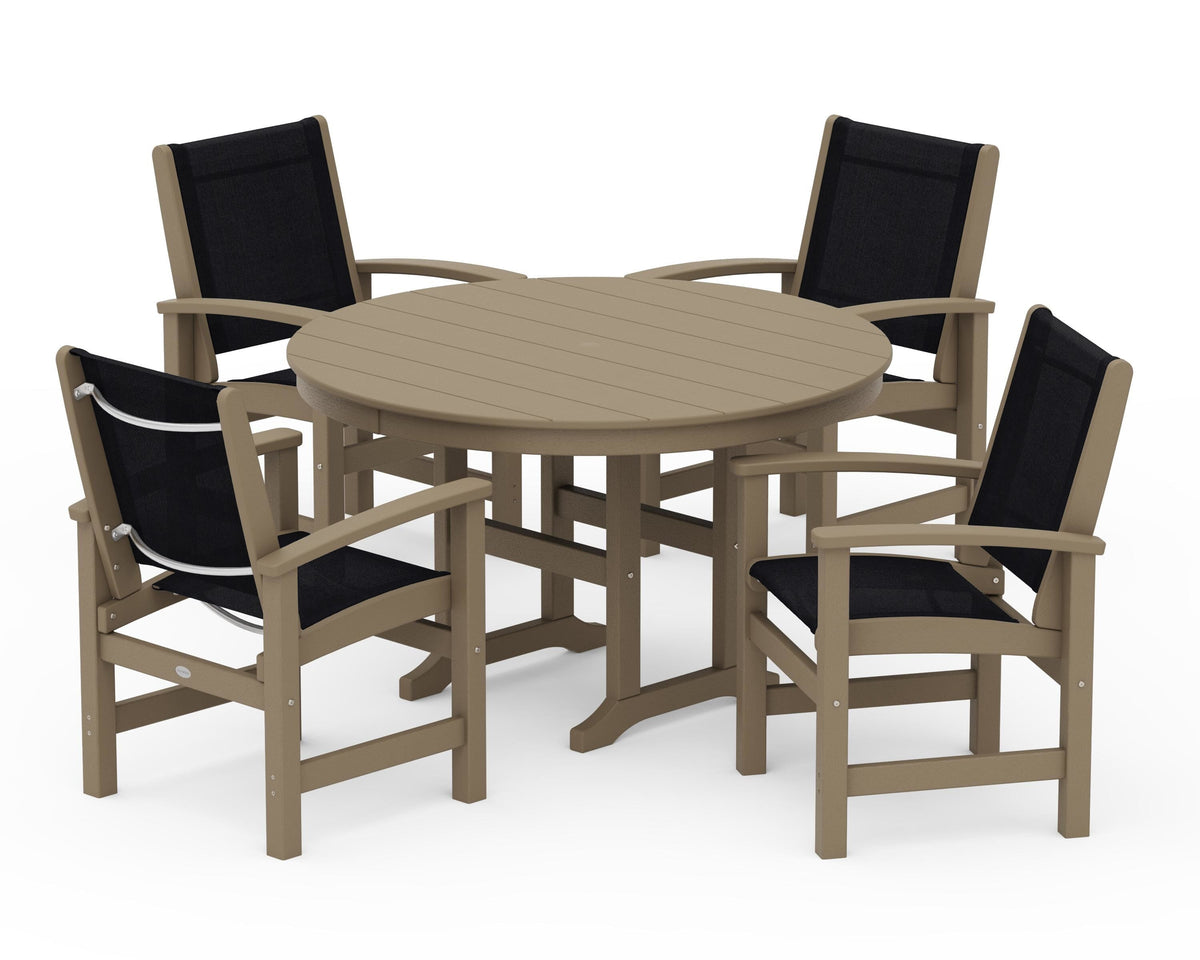 POLYWOOD Coastal 5-Piece Round Farmhouse Dining Set in Vintage Sahara / Black