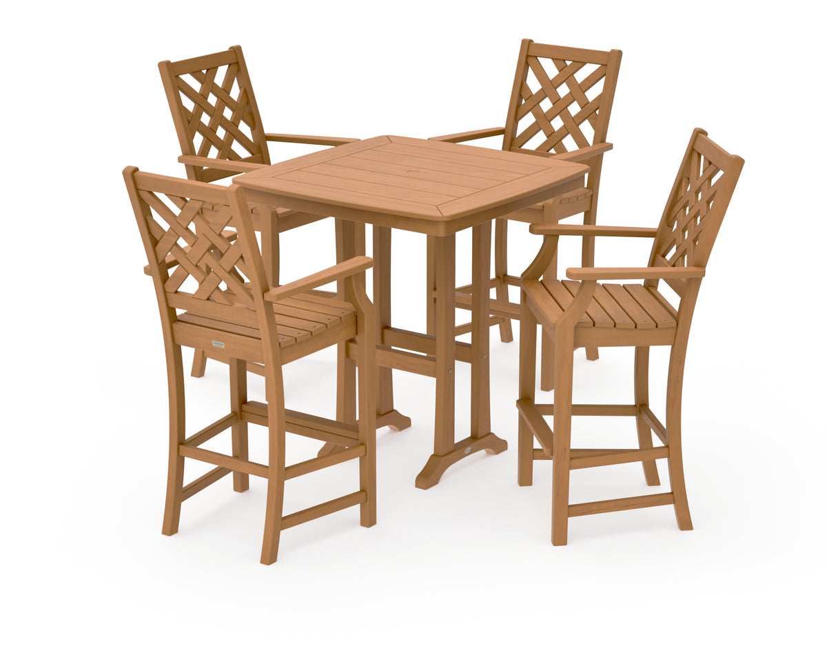 POLYWOOD Country Living Wovendale 5-Piece Bar Set with Trestle Legs in Natural