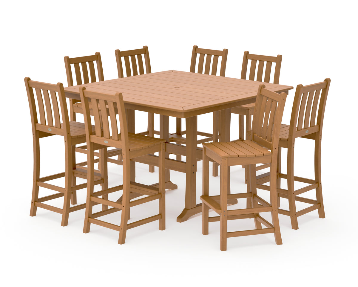 POLYWOOD Traditional Garden 9-Piece Nautical Trestle Bar Set in Natural