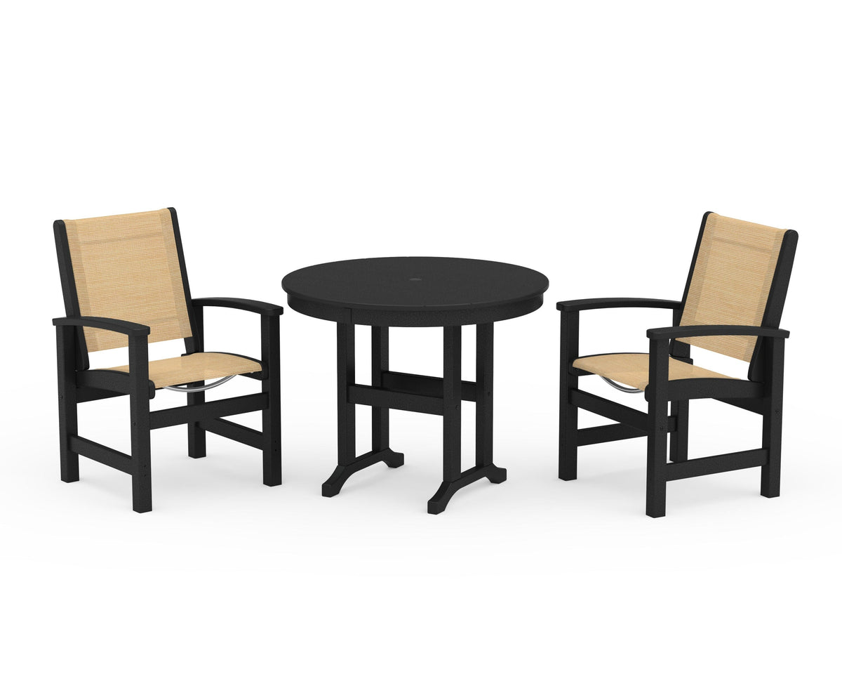 POLYWOOD Coastal 3-Piece Round Dining Set in Black / Dupioni Apricot