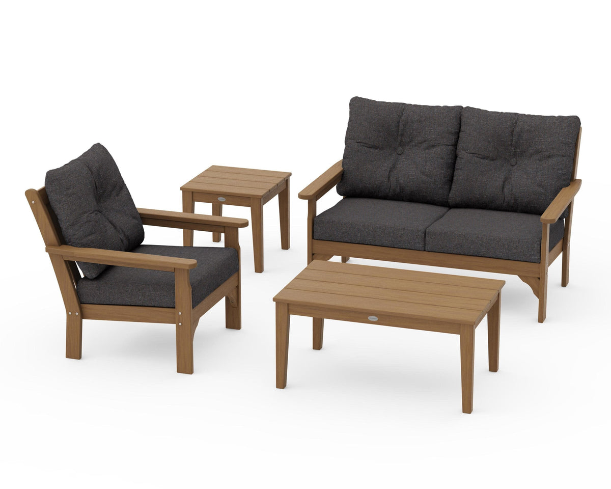 POLYWOOD Vineyard 4-Piece Deep Seating Set with 36" Coffee Table in Natural / Ash Charcoal