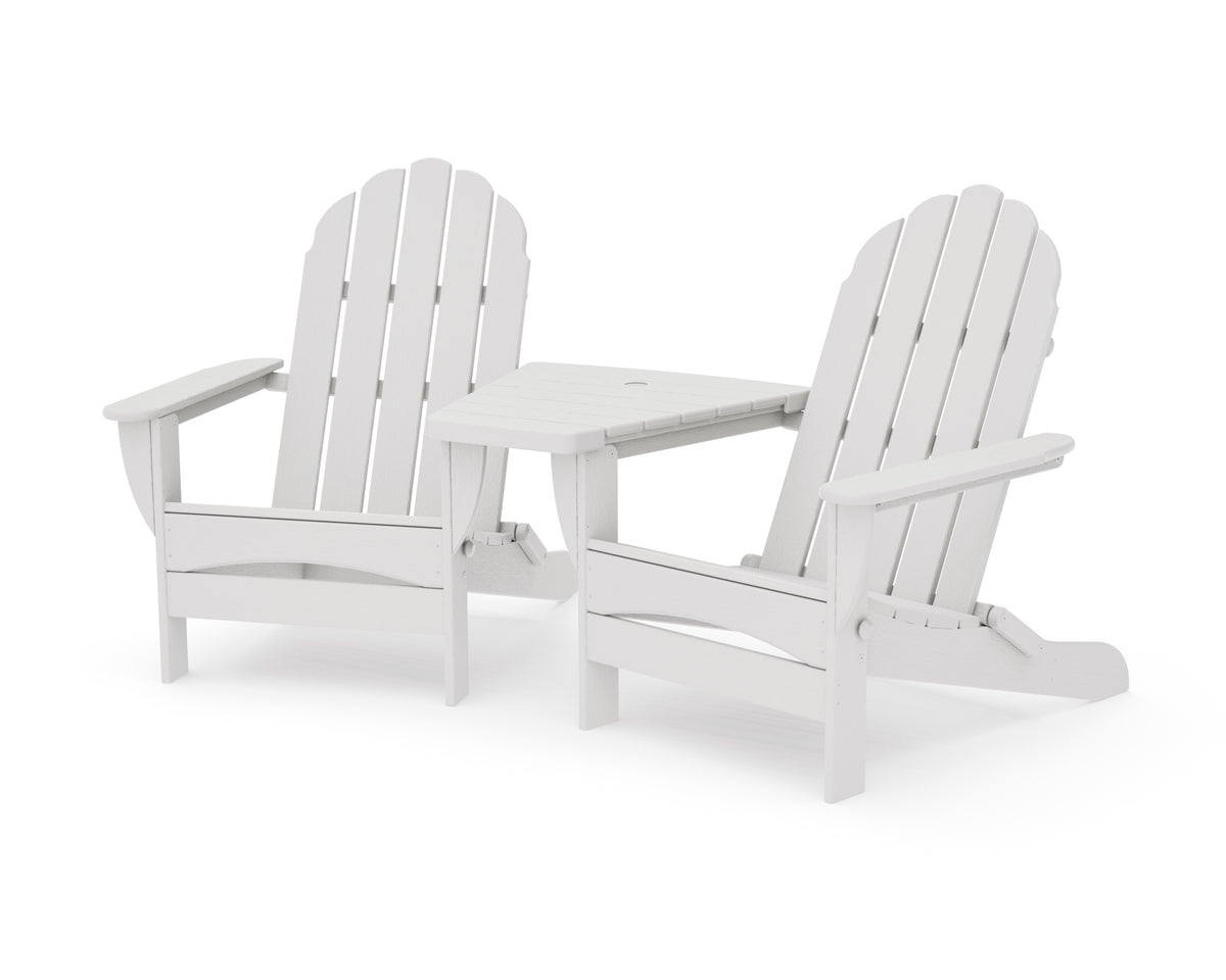POLYWOOD Classic Oversized Adirondacks with Angled Connecting Table in Vintage White