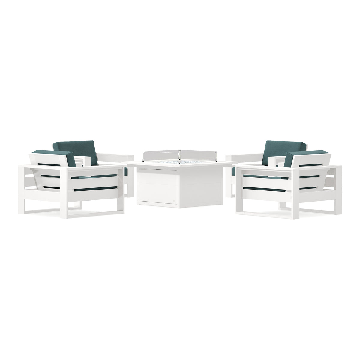 POLYWOOD PW Designer Series Latitude 5-Piece Lounge Fire Table Set in Vintage White / Ocean Teal