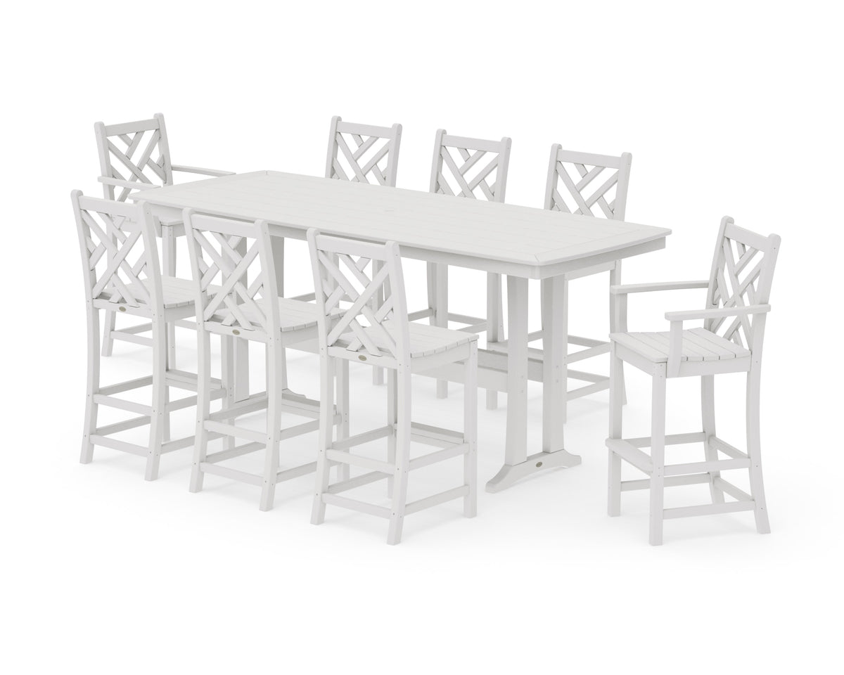 POLYWOOD Chippendale 9-Piece Bar Set with Trestle Legs in Vintage White