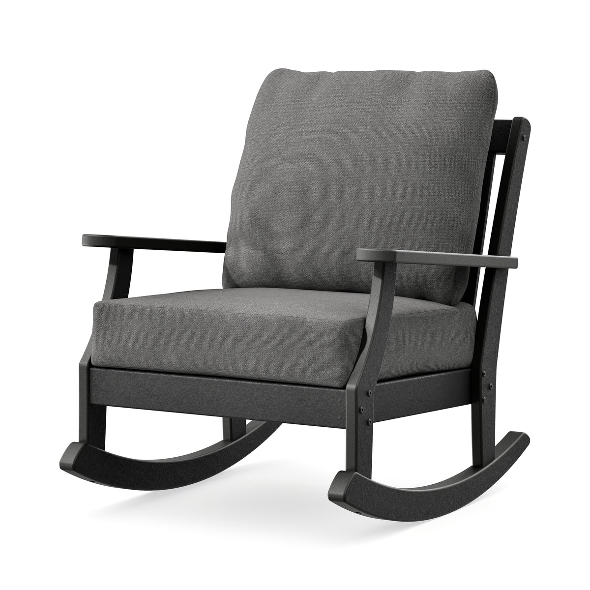 POLYWOOD Braxton Deep Seating Rocking Chair in Black / Ash Charcoal