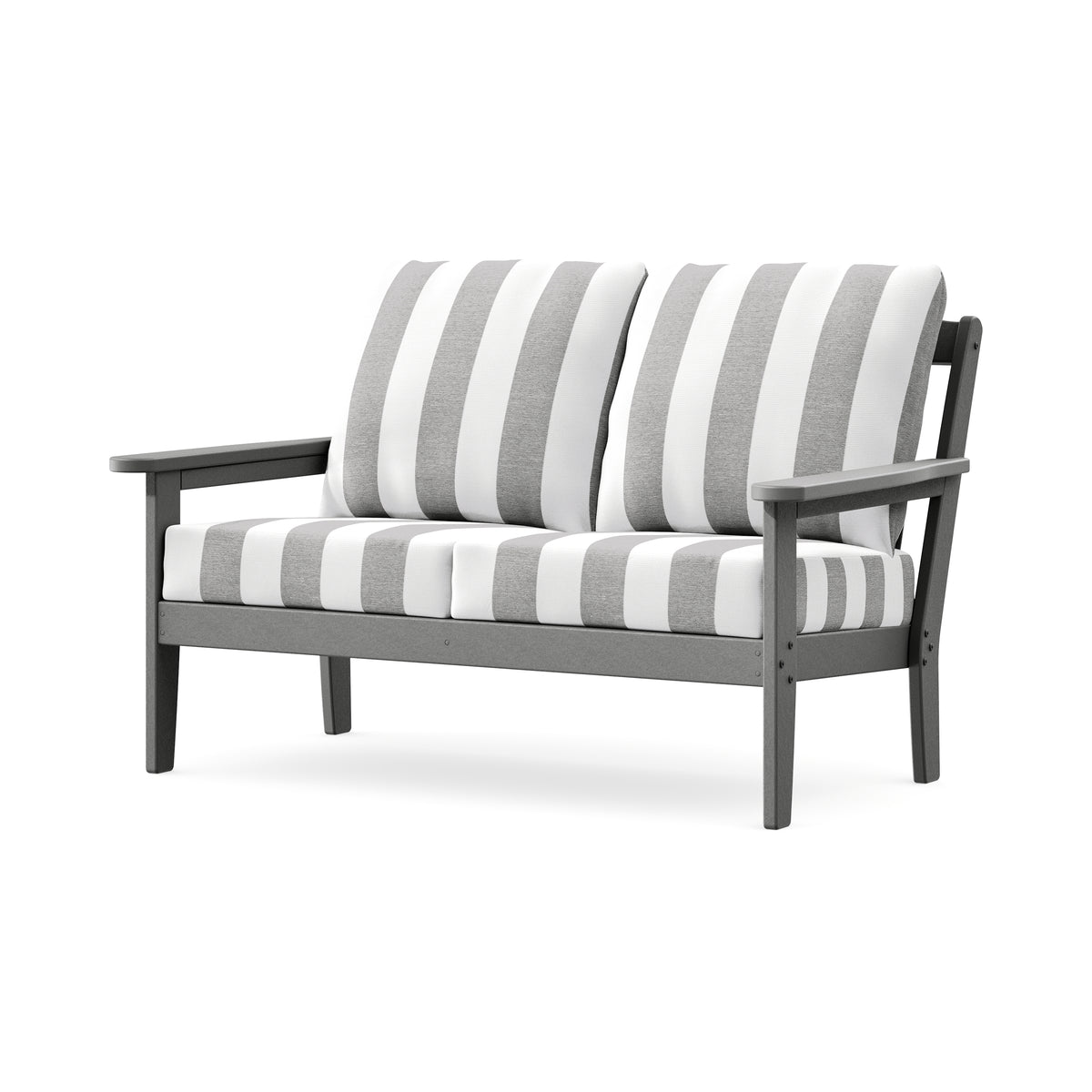 POLYWOOD Cottage Deep Seating Loveseat in Slate Grey / Cabana Stripe Grey Mist