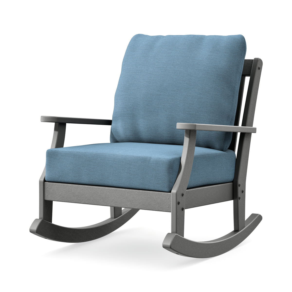 POLYWOOD Braxton Deep Seating Rocking Chair in Slate Grey / Sky Blue