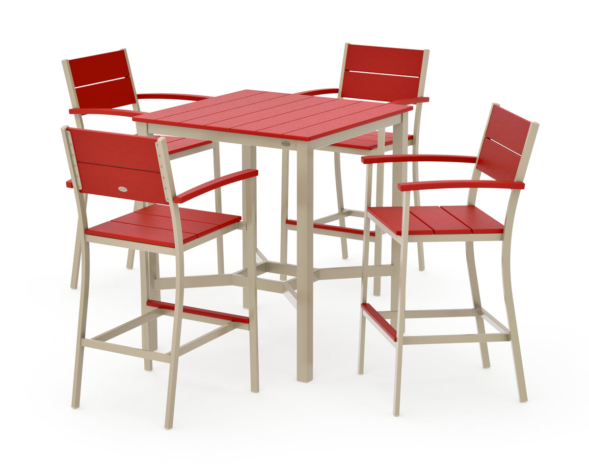 POLYWOOD Main Street 5-Piece Bar Set in Sand / Sunset Red