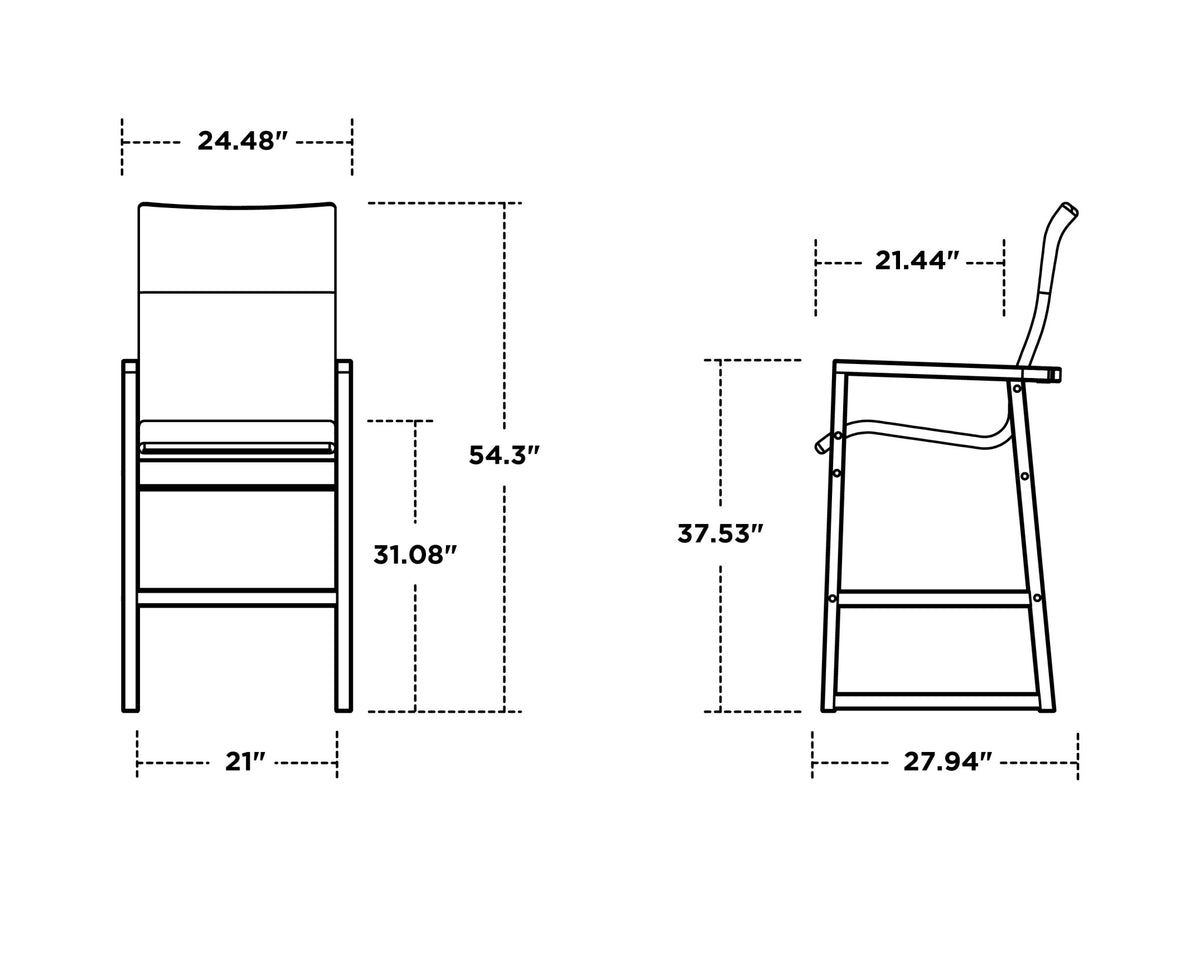 POLYWOOD EDGE Woven High-Back Bar Arm Chair dimensions