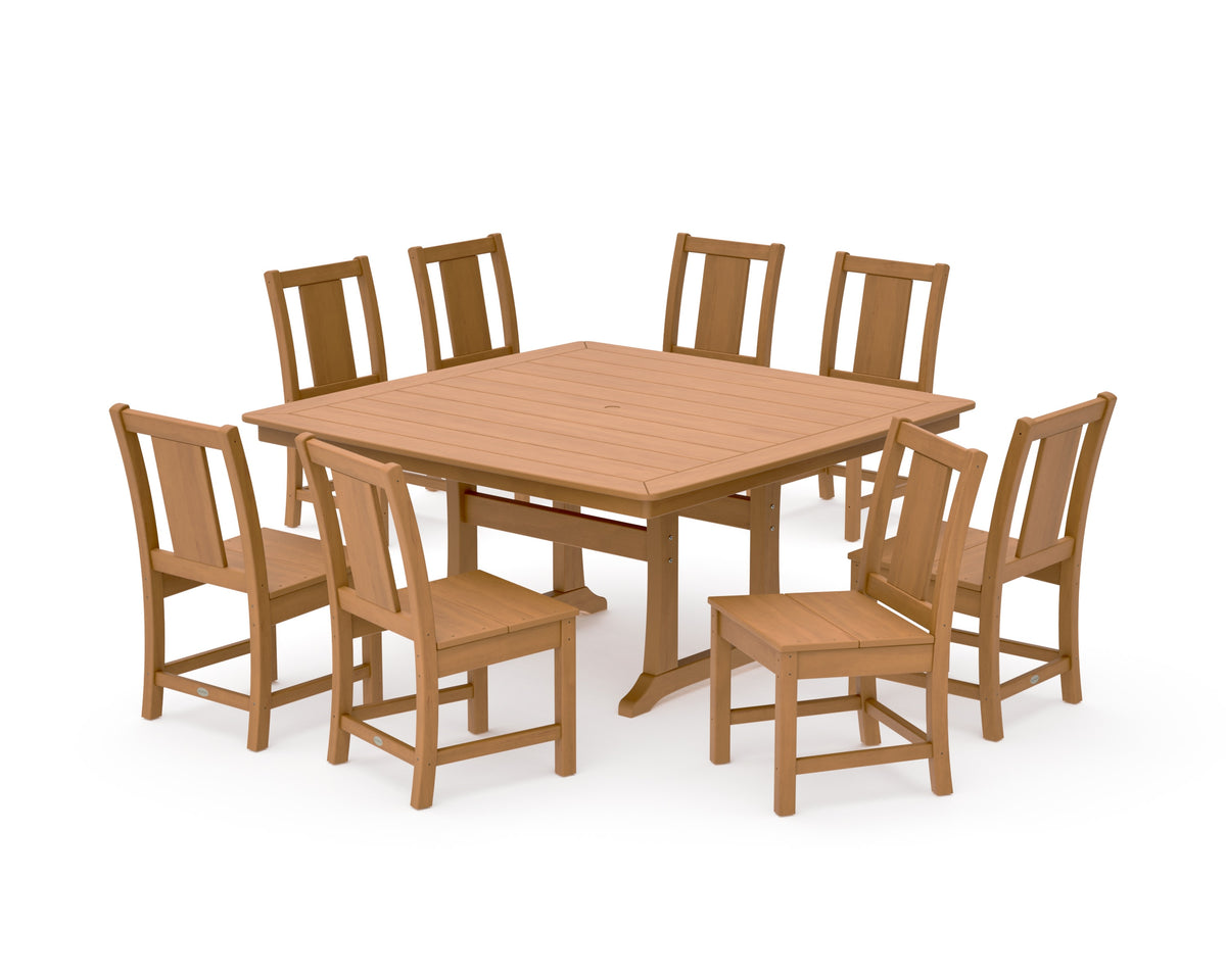 POLYWOOD Prairie Side Chair 9-Piece Square Dining Set with Trestle Legs in Natural