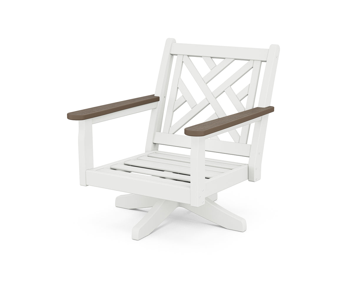 POLYWOOD Chippendale Deep Seating Swivel Chair Frame in White / Kona