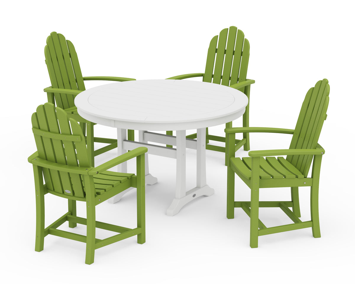 POLYWOOD Classic Adirondack 5-Piece Round Dining Set with Trestle Legs in Lime / White