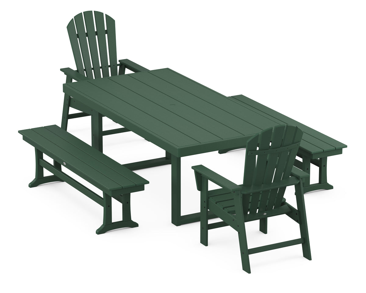 POLYWOOD South Beach 5-Piece Dining Set with Benches - 39" x 78" Table in Green