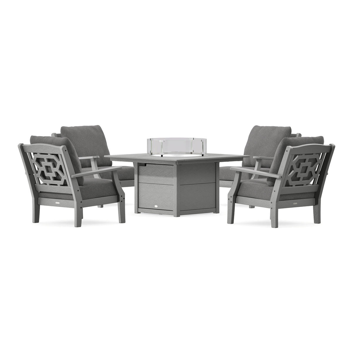 POLYWOOD Chinoiserie 5-Piece Deep Seating Set with Fire Pit Table in Slate Grey