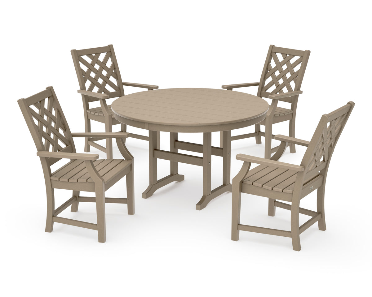 POLYWOOD Wovendale 5-Piece Round Farmhouse Dining Set in Vintage Sahara