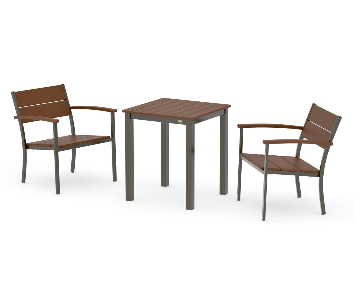 POLYWOOD Main Street 3-Piece Square Dining Set in Bronze / Teak