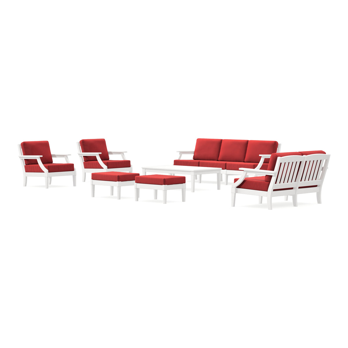 POLYWOOD PW Designer Series Estate 7-Piece Lounge Sofa Set in Vintage White / Crimson Linen