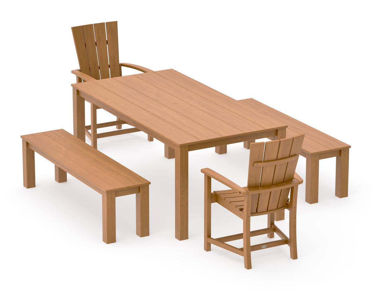 POLYWOOD Quattro 5-Piece Parsons Dining Set with Benches in Natural