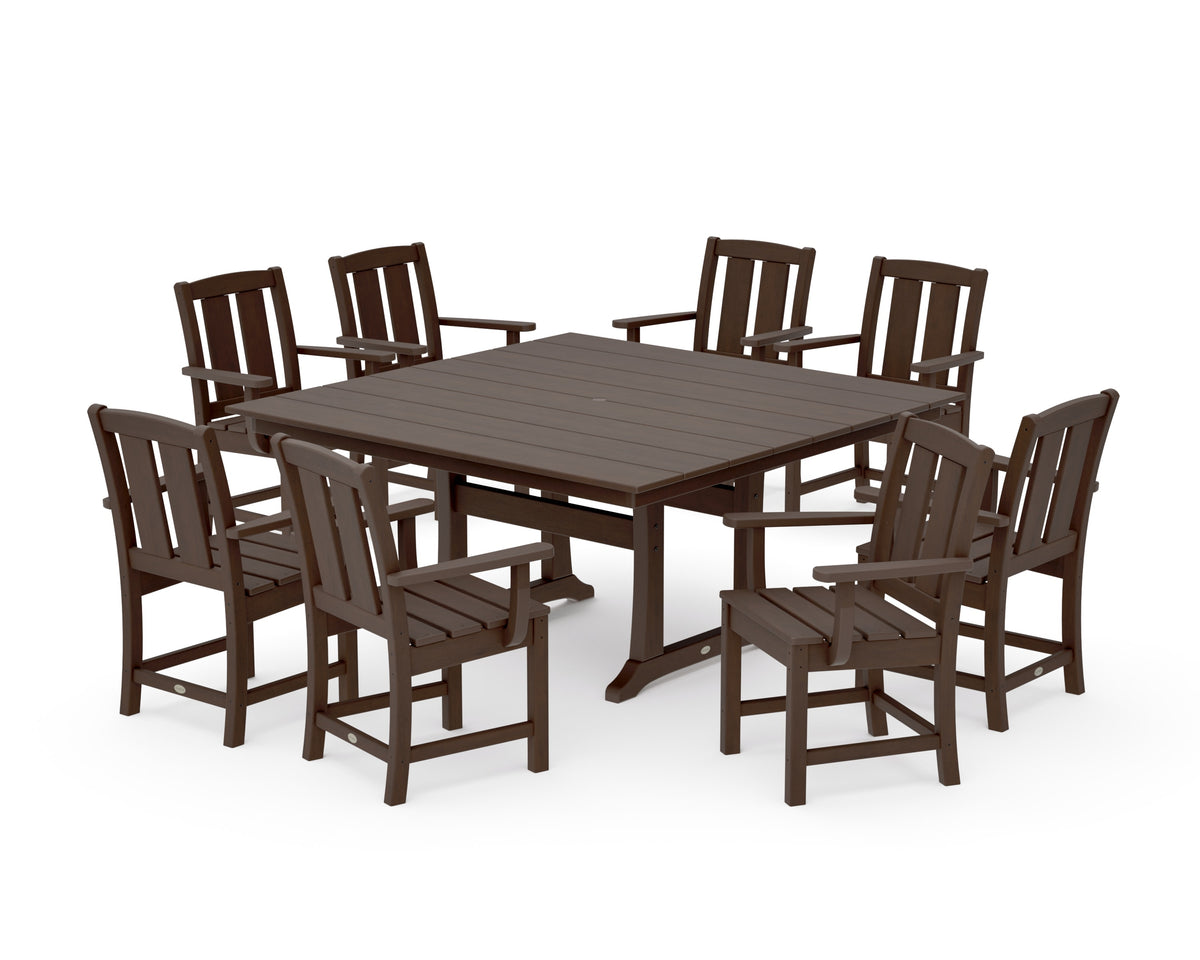 POLYWOOD Mission 9-Piece Square Farmhouse Dining Set with Trestle Legs in Kona