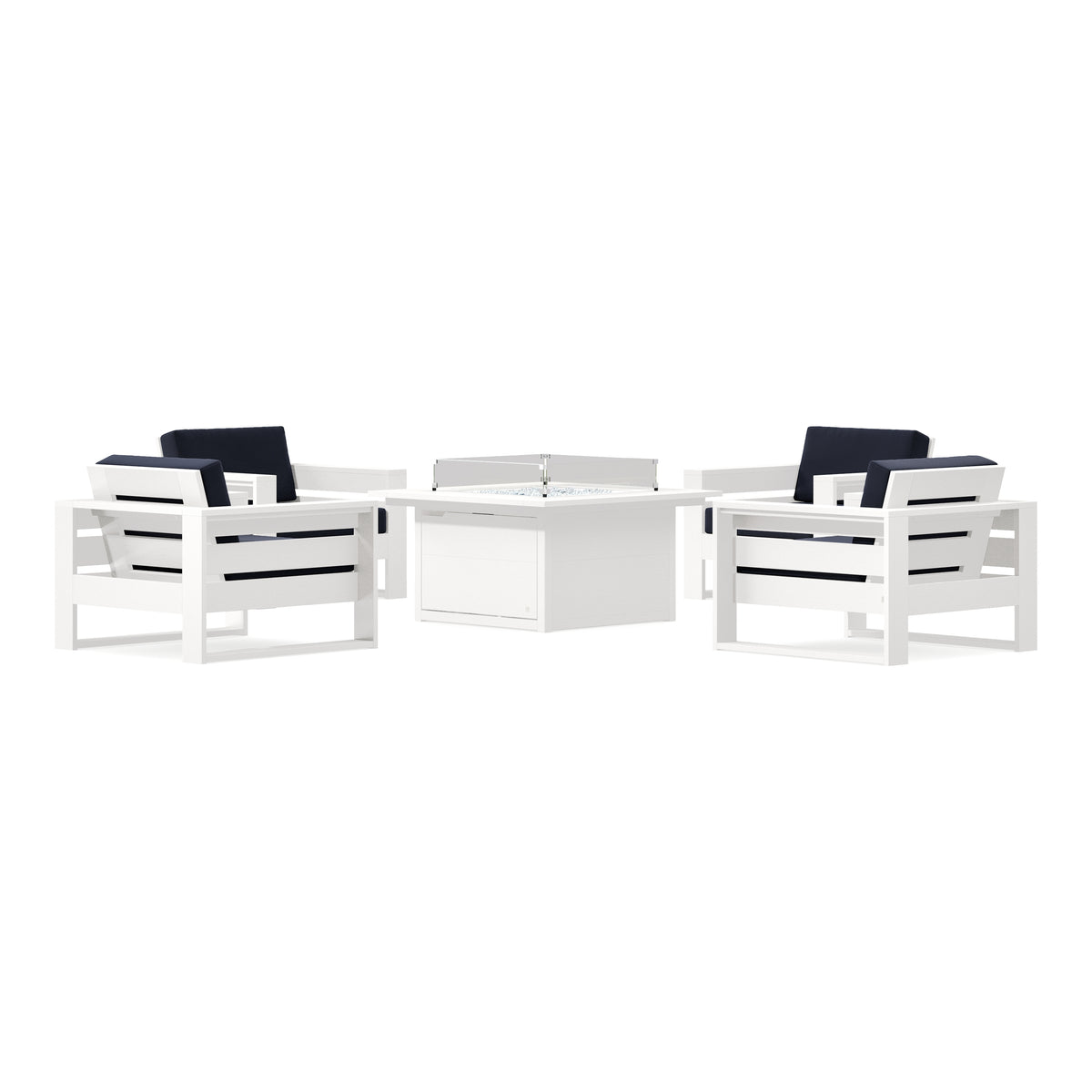 POLYWOOD PW Designer Series Latitude 5-Piece Lounge Fire Table Set in Vintage White / Navy
