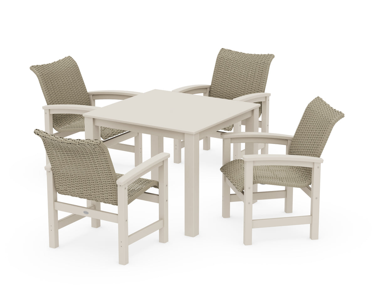 POLYWOOD Coastal Woven 5-Piece Parsons Dining Set in Sand / Dune Grass