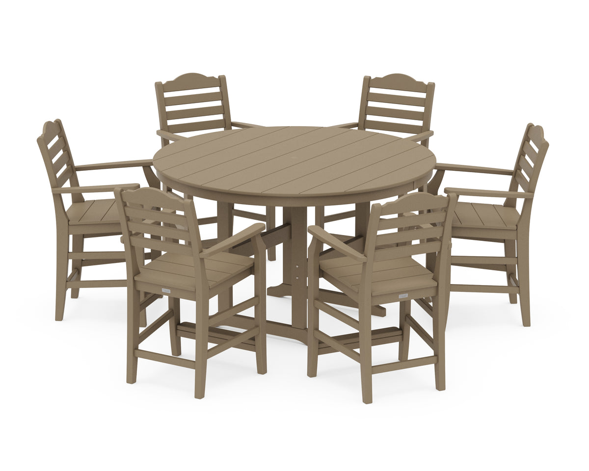 POLYWOOD Savannah 7-Piece Arm Chair Round Farmhouse Counter Set in Vintage Sahara