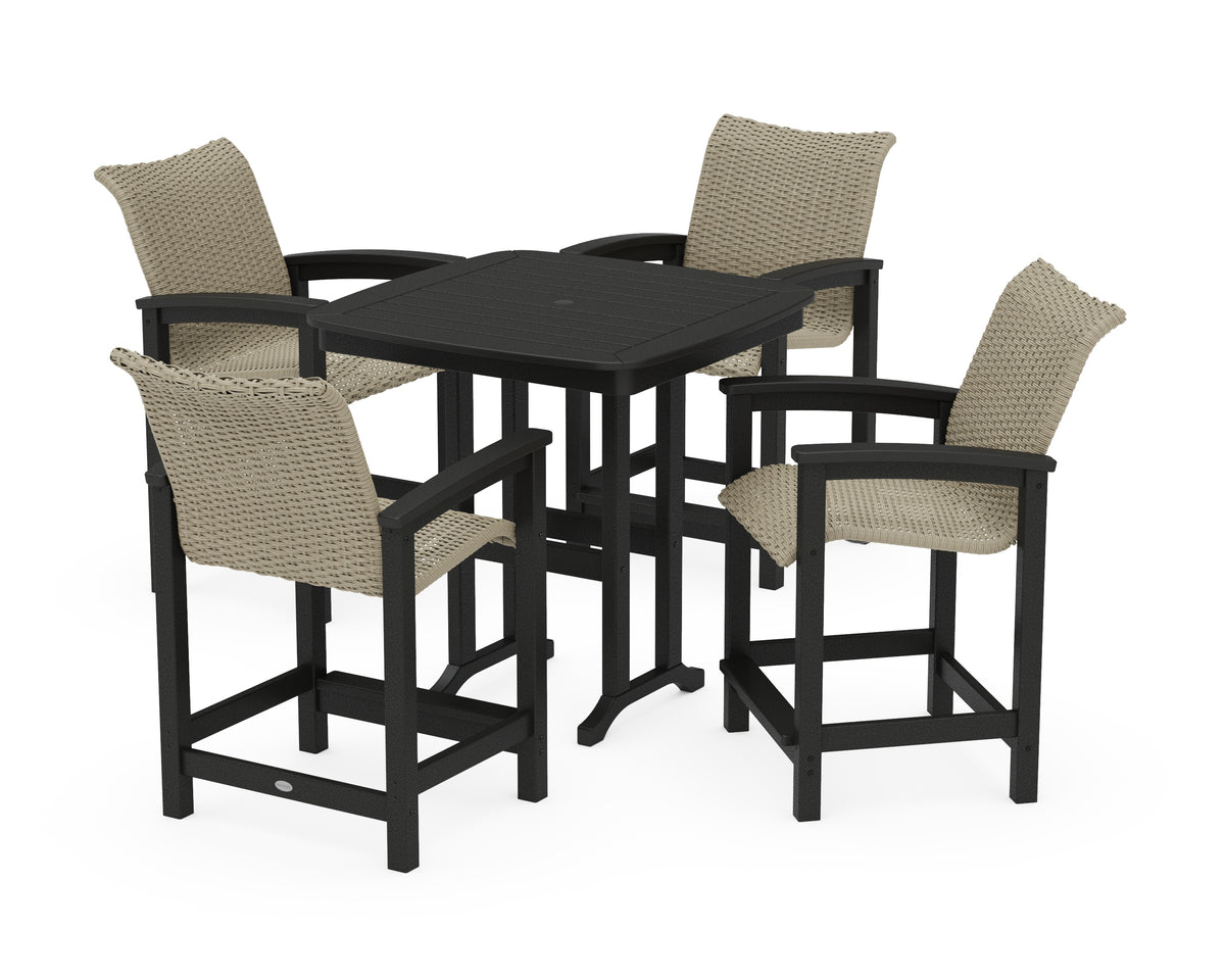 POLYWOOD Coastal Woven 5-Piece Counter Set in Black / Dune Grass